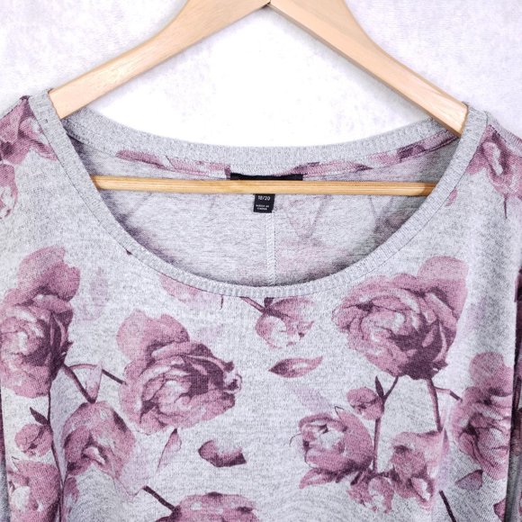 Lane Bryant Size 18/20 Rose Print Floral Knit Long Sleeve Pullover Sweater Top - Picture 4 of 6